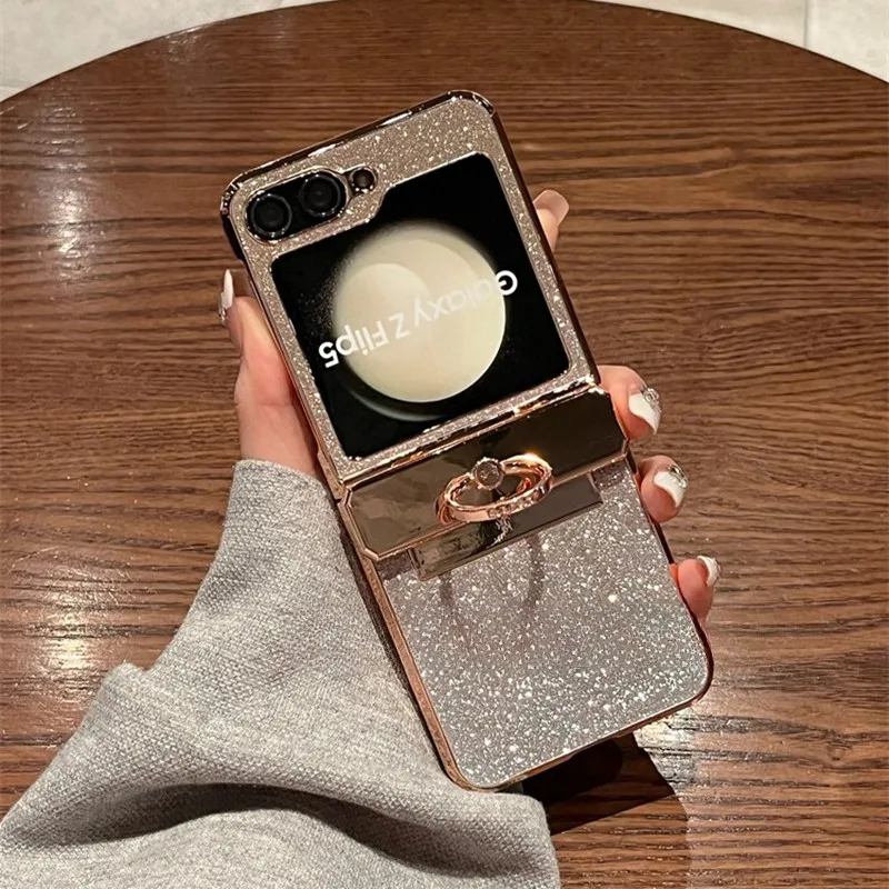 Luxury Glitter Diamond Bracket Case with Ring Holder and Gradient Plating