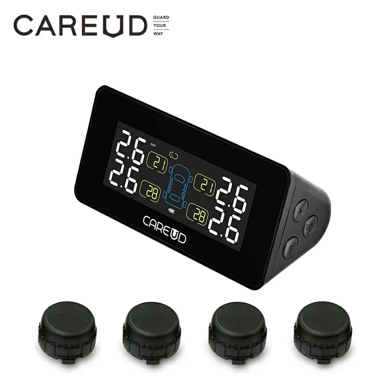 Solar Car Wireless Tire Pressure Monitoring System With 4 Internal/External Sensors LCD Display Accurate measurement data