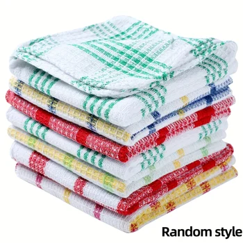 3/5/10/12pcs Plaid Double-Sided Kitchen Towels – Absorbent & Non-Shedding Dish Cloths 1