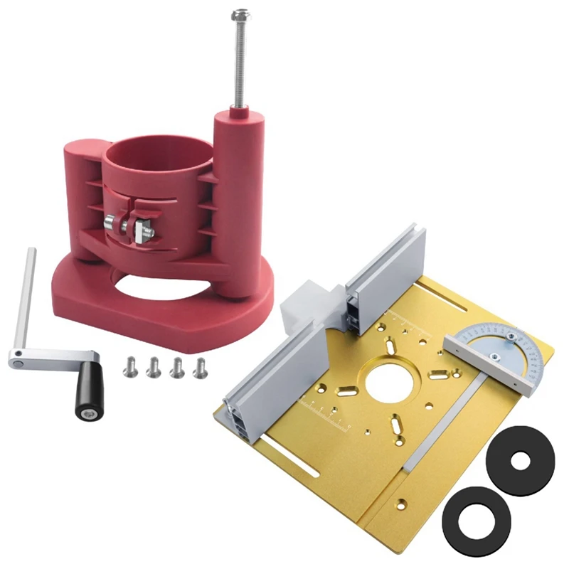 

Precision Router Table Lift System -Router Plate Insert Set - for Quick,Accurate,Reliable & Repeatable Setups-Red & Gold