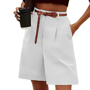 شورت قصير مرن بخصر مرتفع فضفاض مستقيم غير رسمي 9