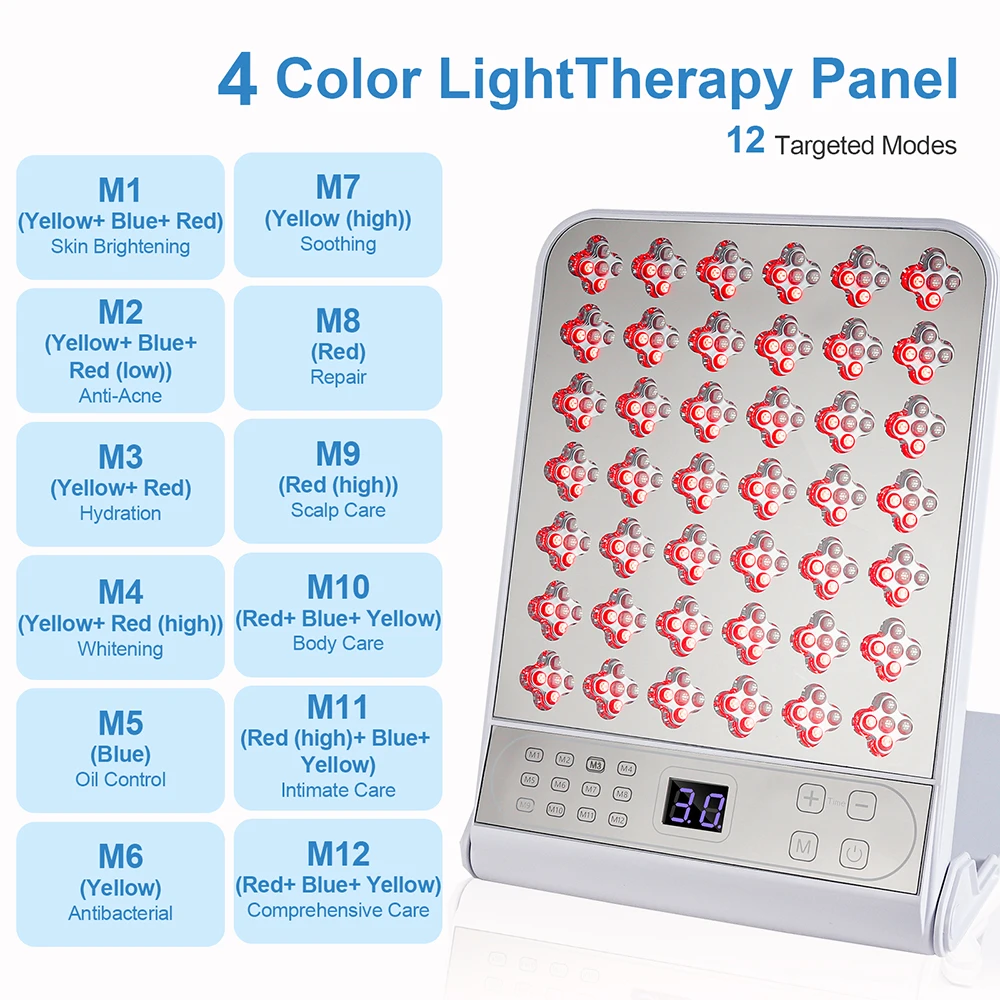 LED 4 Colors Light Therapy Panel Strong Pulse Lamp For Facial Anti Aging Skin Care 12 Gears Beauty Instrument