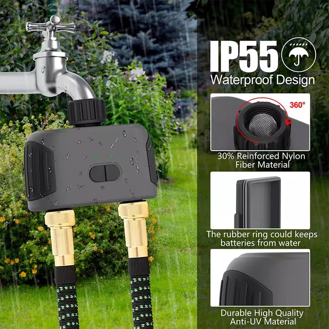 Automatic Water Timer with Wifi Hube 2-Outlet Garden Irrigation Watering System Sprinkler Programmer Tools Support Alexa Tuya 6