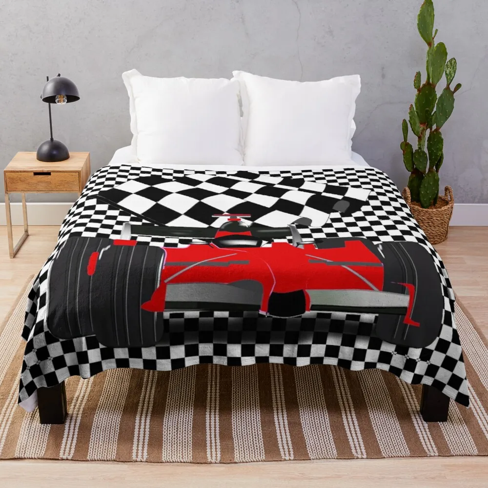 

RedRace Car with Checkered Flag Throw Blanket Quilt Blanket Throw And Blanket From Fluff