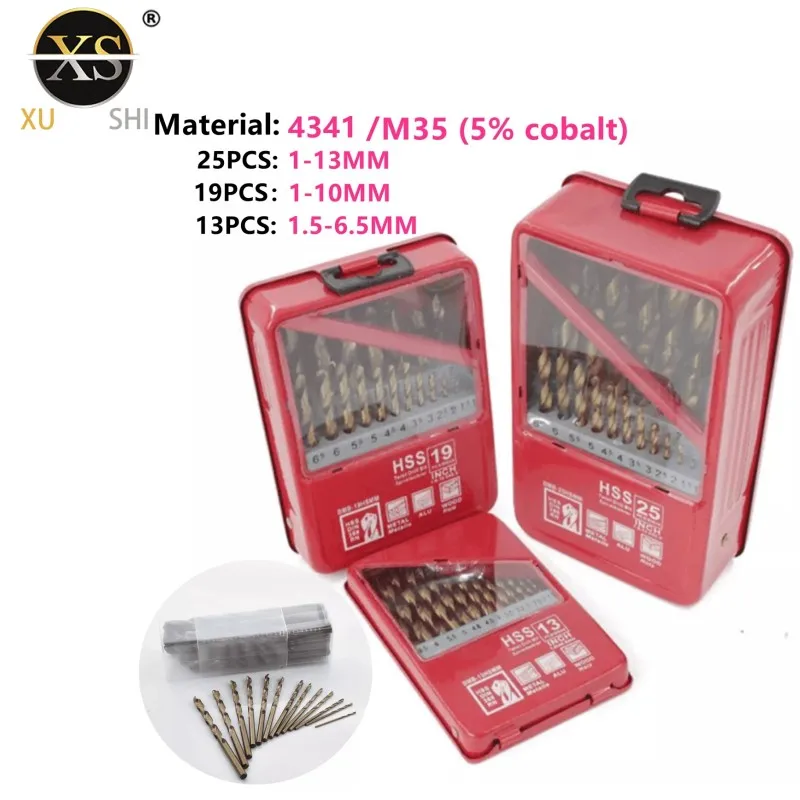13/19/25pcs 1.0-13mm Hss Ti Coated Drill Bit Set For Metal Woodworking Drilling Power Tools Accessories In Iron Box