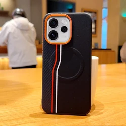 Magnetic Phone Case with Striped Texture and Electroplated Accents for OPPO Reno15 (Black)