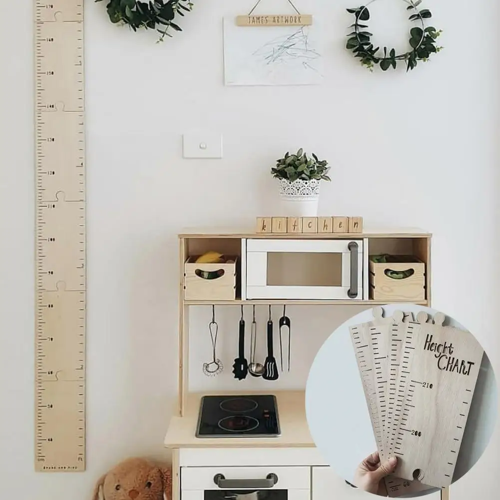 Nordic Wooden Kids Height Growth Chart Ruler Baby Children Height Gauge Room Decoration Wall Meter Measurement Stickers 60-210CM