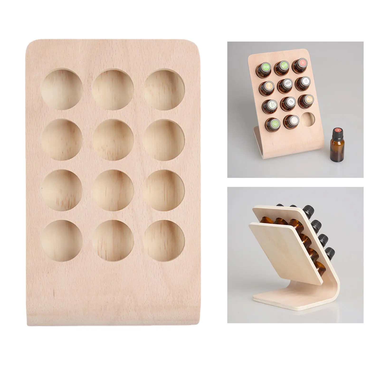 12 Hole Wooden Oil Stand Rectangle Nail Organizers Display