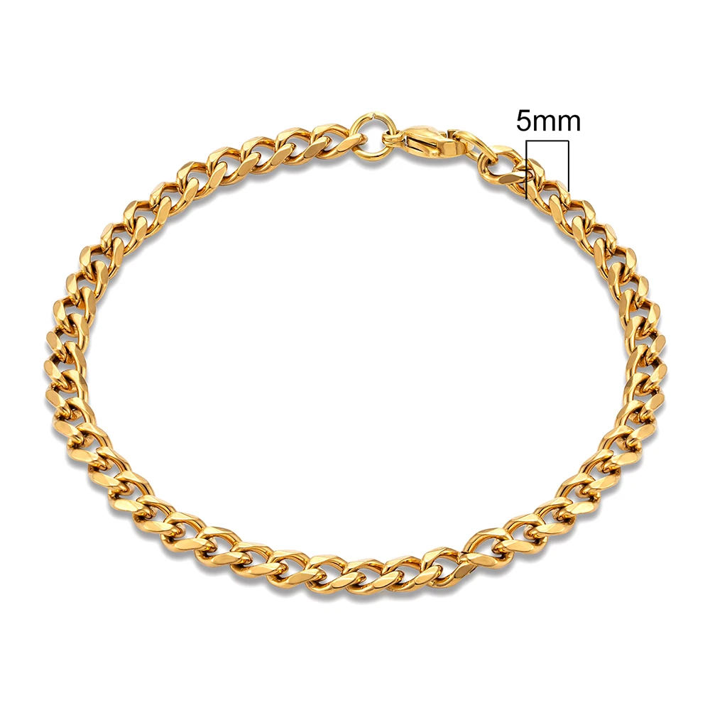 MKENDN Mens Simple 3-11mm Stainless Steel Gold Plated Dainty Curb Cuban Link Chain Bracelets for Women Stacking Jewelry stainless steel bracelet chain bracelet
