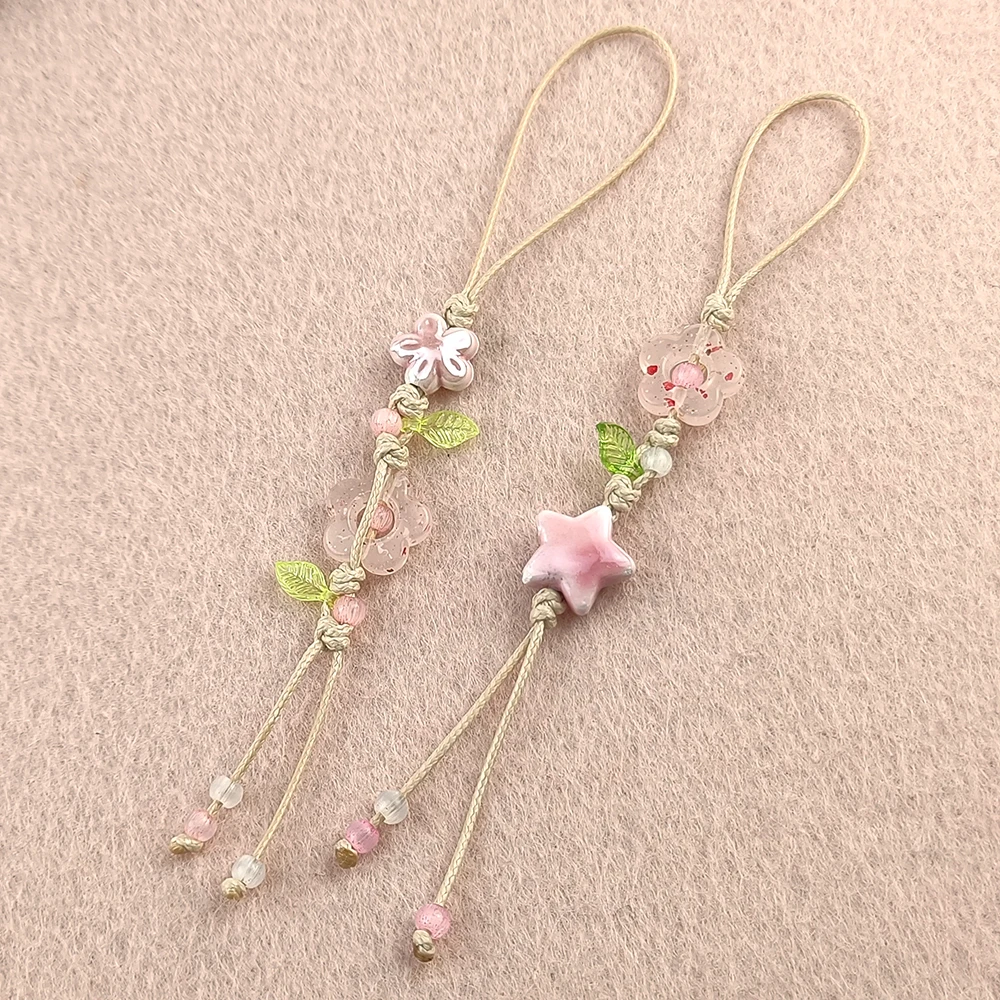Simpatico cinturino con ciondolo per telefono con fiore a forma di stella, cordino per telefono con perline in ceramica Kawaii, colori pastello per ciondolo per fotocamera per borsa da ragazza - Image 4