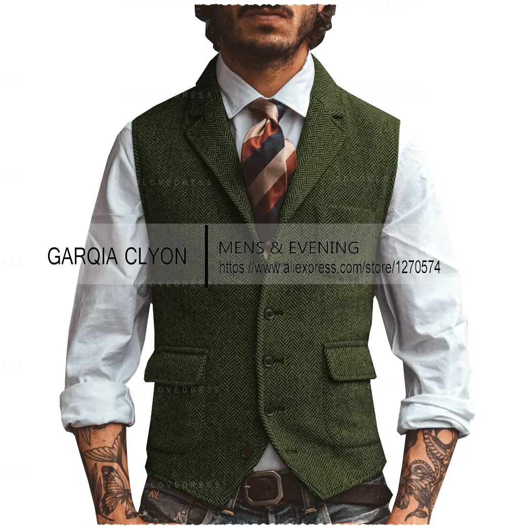 Men's Suits Vest V Neck Lapel Casual Classic Formal Business Herringbone Slim Fit For Wedding Groomsmen