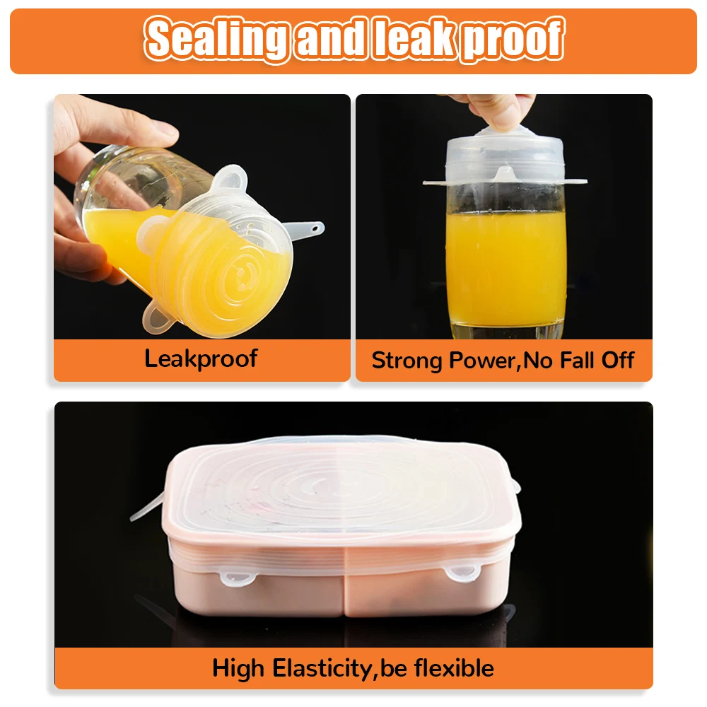 Silicone Food Cover Stretch Lid Reusable Airtight Food Cap Bowl Plate Lid Meal Fruit Dustproof Cover Fresh Keeping Wrap 1/2/6Pcs silicone covers