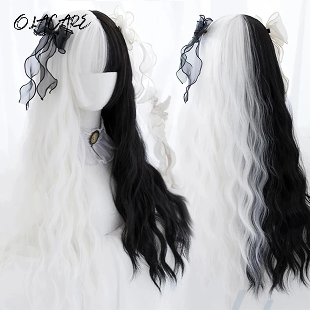 Black and White Curly Synthetic Fiber Wig for Women