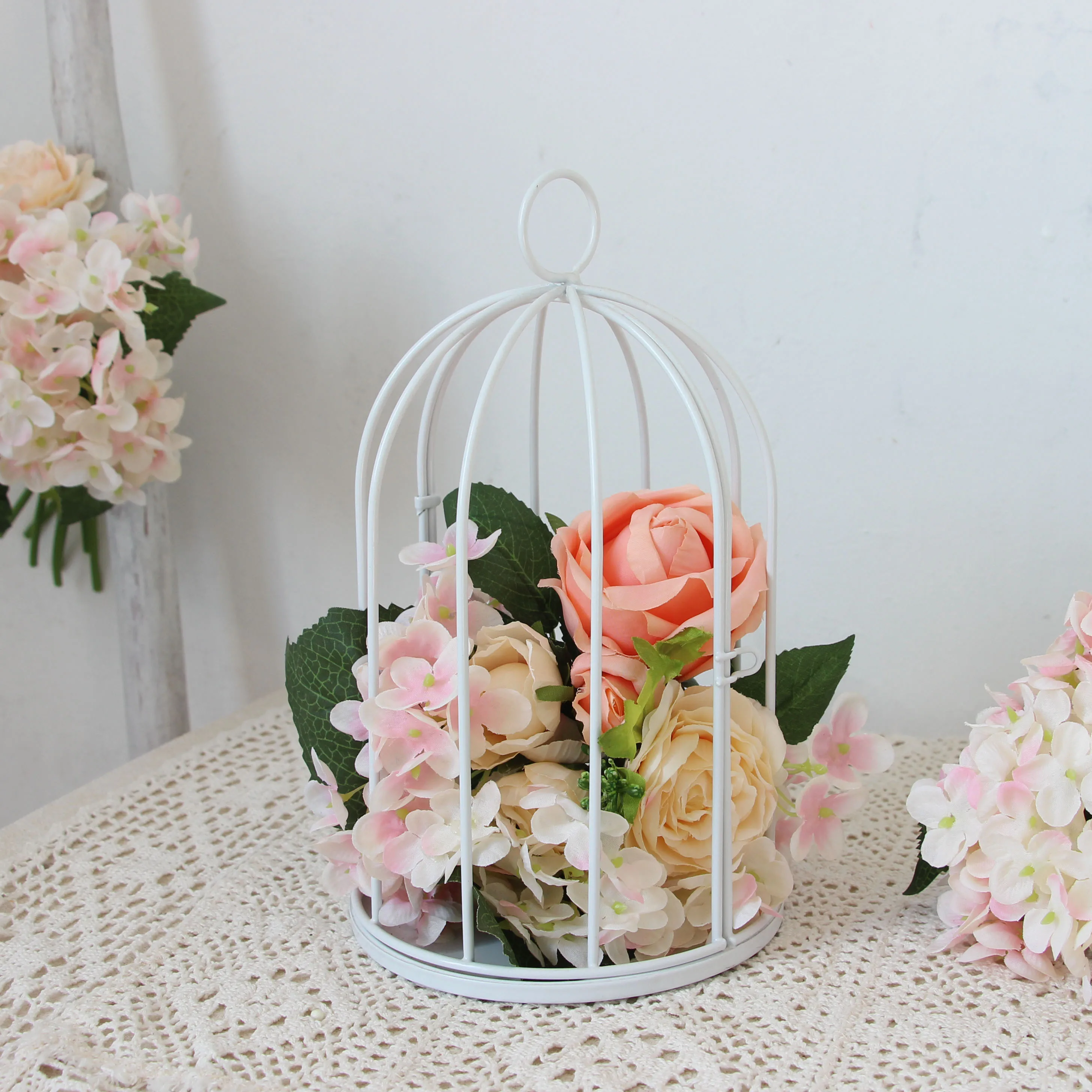 Outdoor Modern iron garden metal birdcage line cage with Bird decoration hanging flowerpot succulent plants
