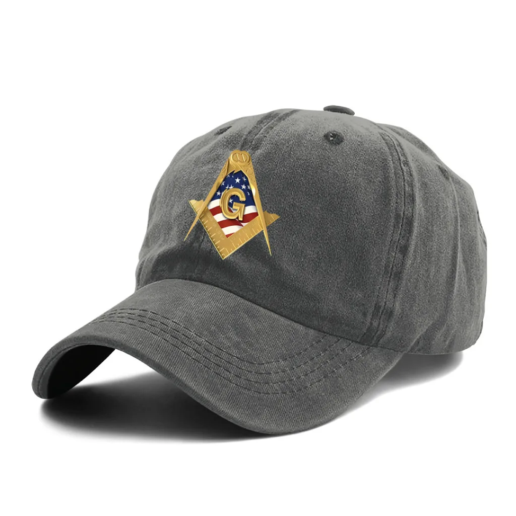 

Summer Cap Sun Visor USA American Flag Masonic Hip Hop Caps Freemason Gold Square Compass Cowboy Hat Peaked Hats