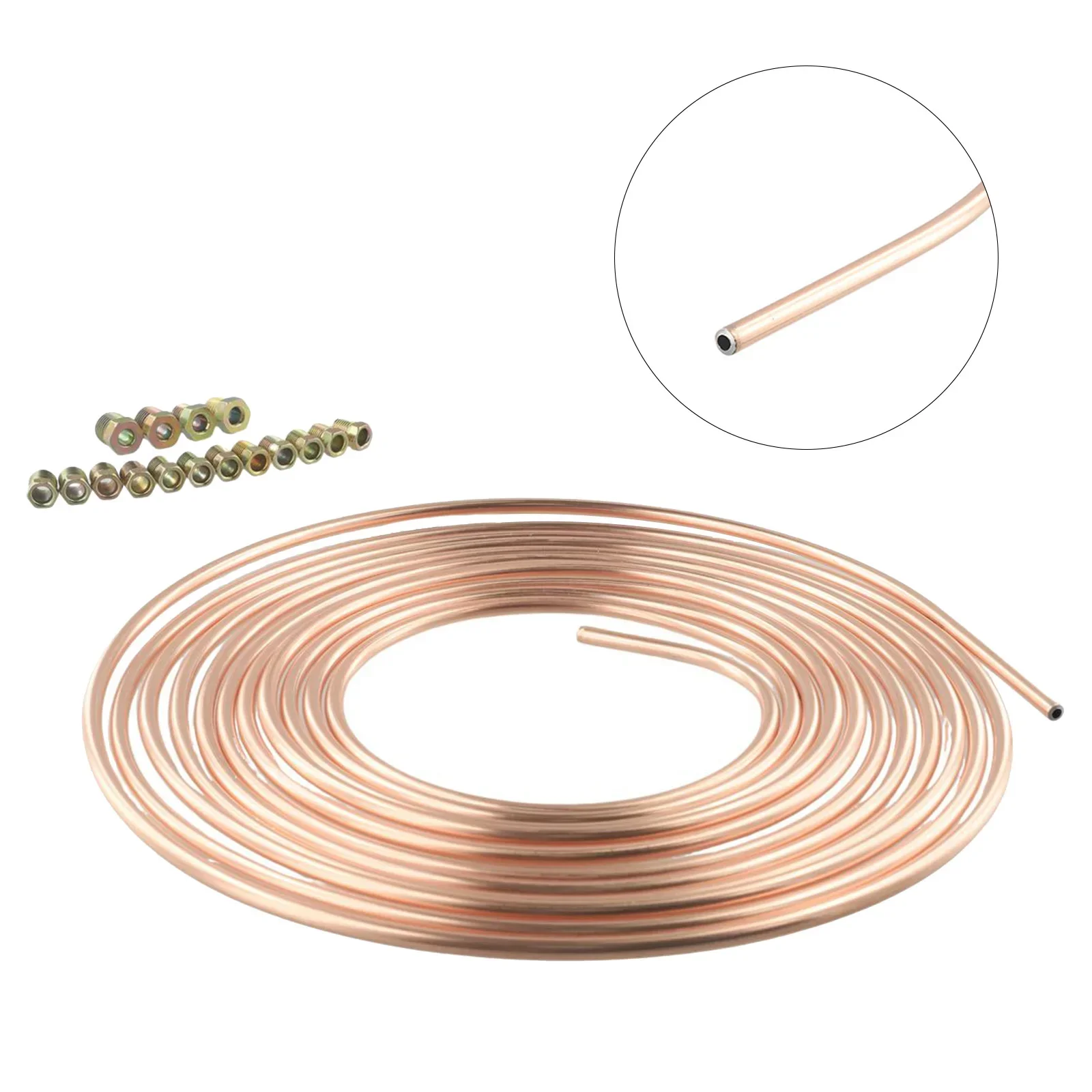 25ft 1/4 OD Steel Zinc Copper Nickel Brake Pipe Tube W/ Fittings 7.6 Meter Brake Line Tubing Coil Roll &Fittings