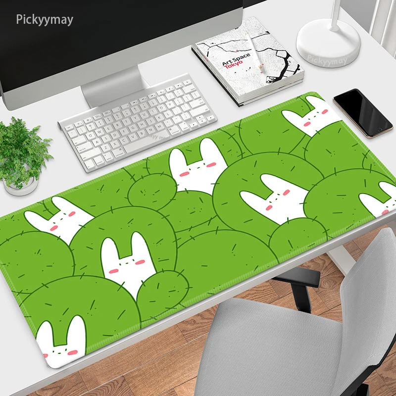 

Cute Green Mouse Pad Rug Office Mousepad Kawaii bunny Large Mouse Mat Desk Pads Keyboard Mats Desktop Carpet Deskmat 100x50cm