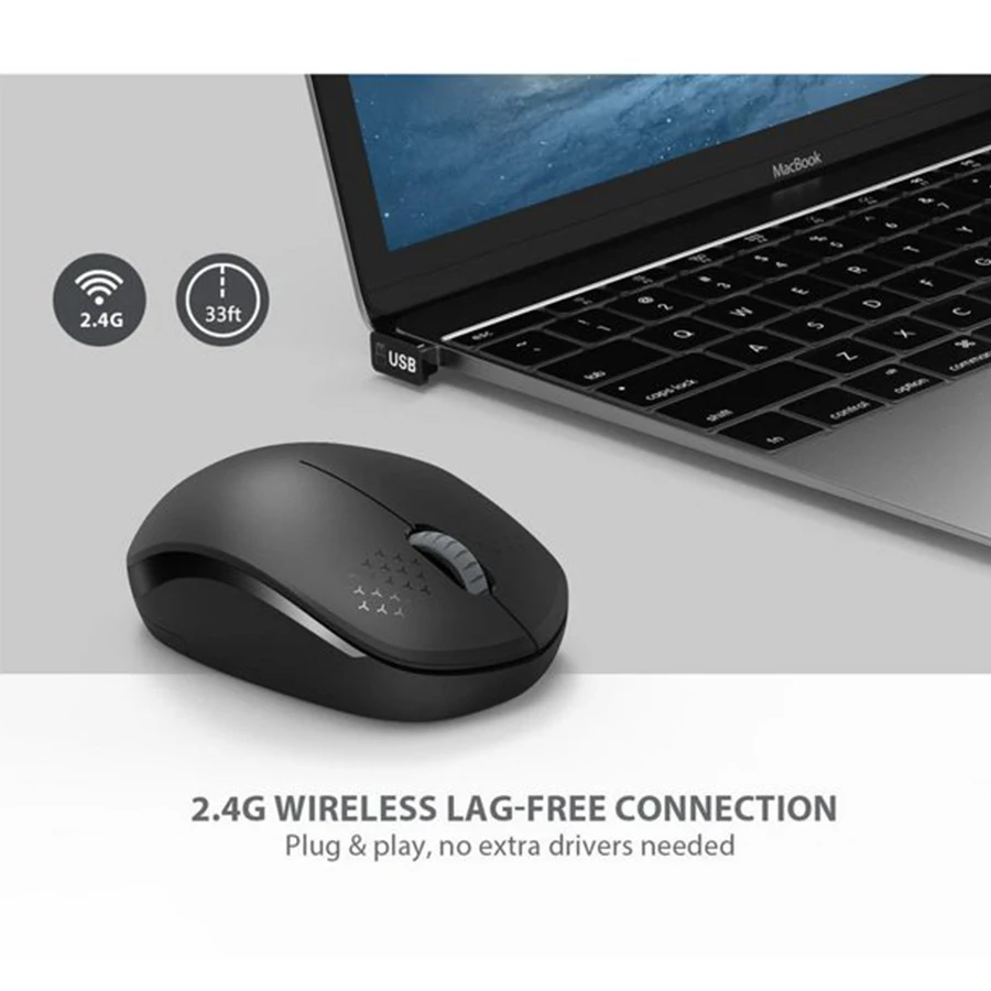 Wireless Mouse Wireless Optical Mouse Seenda 2.4G USB Wireless Mouse Noiseless Click Mini Mice for Computer Laptop PC Tablet Black