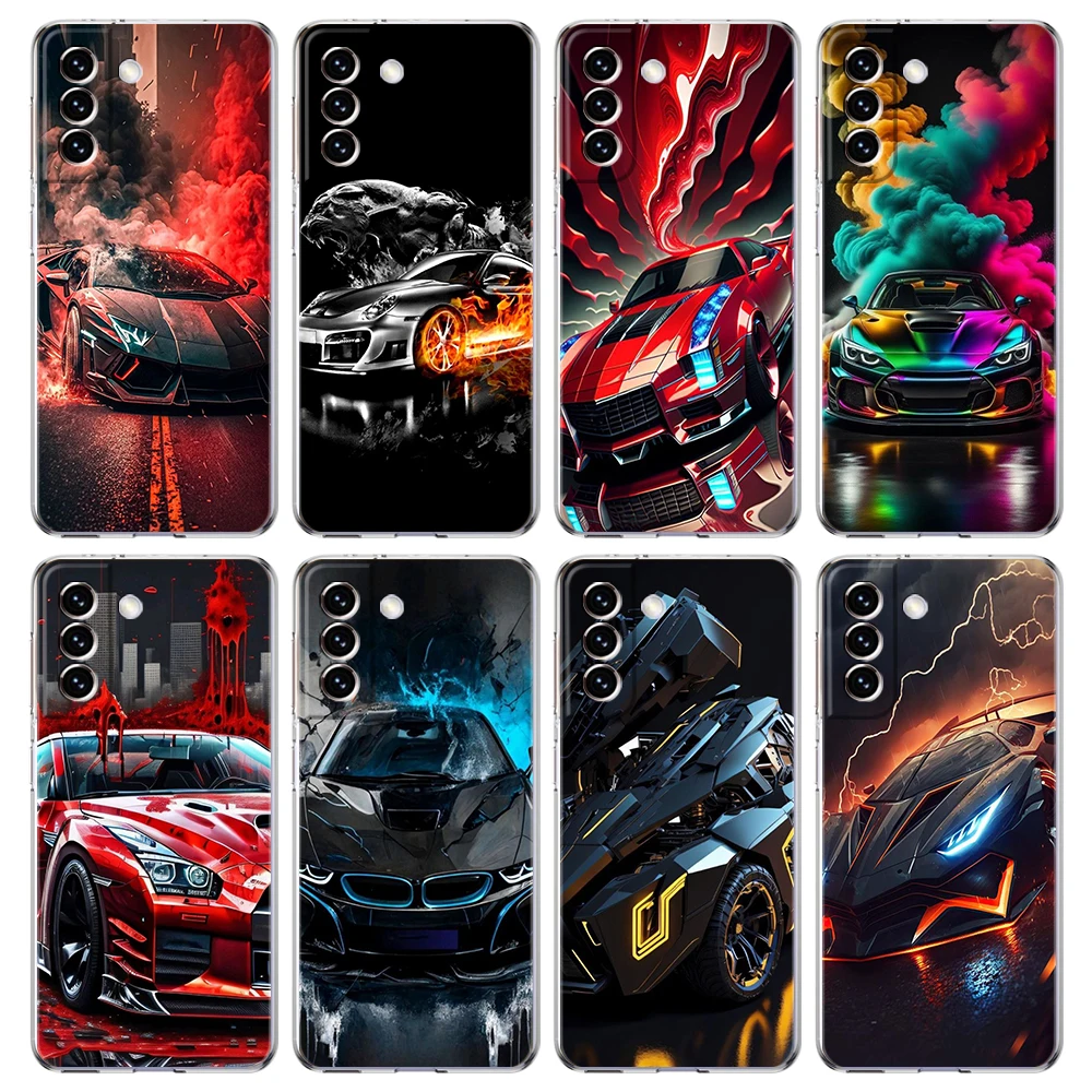 

Cool Sports Black Car Phone Case for Samsung Galaxy S23 S20 FE S22 S21 Ultra M21 M22 M32 S10 S10E S9 S8 Plus 5G Transparent Bags