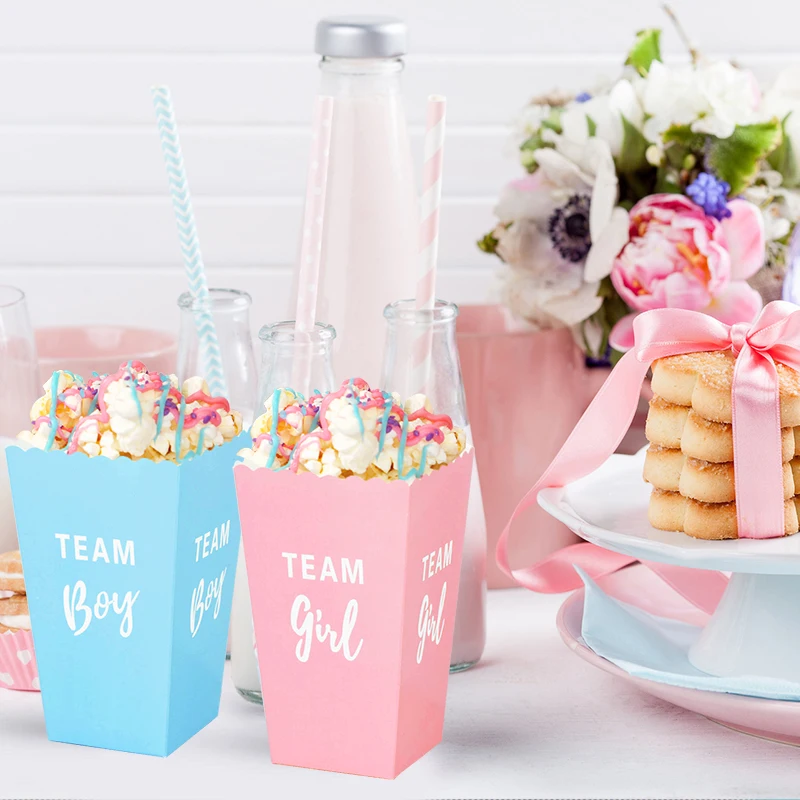 6/12Pcs Gender Reveal Party Popcorn Box Team Boy Team Girl Decorations Baby Gender Reveal Supplies Candy Gift Box Baby Shower