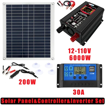 Solar Panel 200W Pmax. Normal Power 20W+30A Controller+6000W/4000W Inverter Fast Charging for Mobile Phone Power Bank Camping