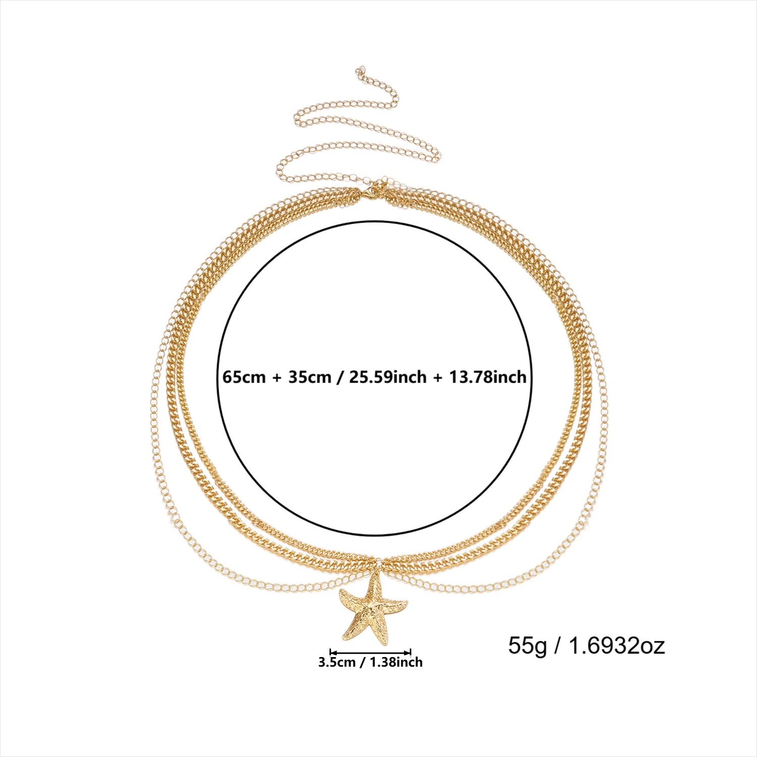 Modische, sexy goldfarbene Seestern-Taillenkette für Damen, mehrlagige Sommer-Strand-Körperkette, Schmuck-Accessoires – Detail 7