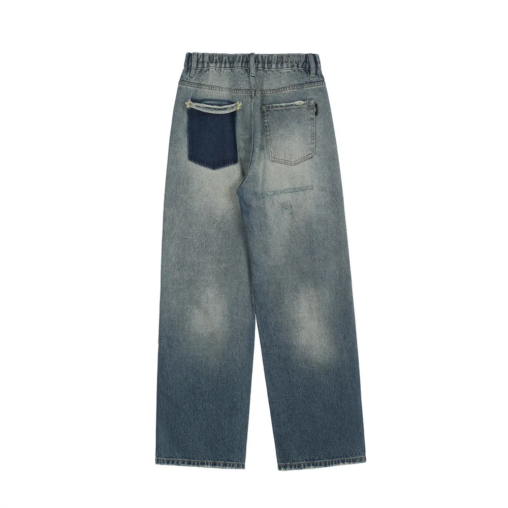 

2023 Hip Hop Denim Pants Streetwear Retro Vintage Ripped Holes Denim Pants Men Harajuku Washed Cotton Patchwork Jeans Trousers