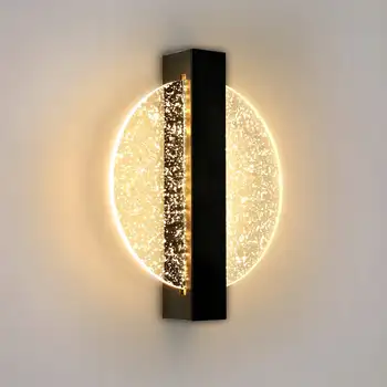 Lampada da parete moderna a LED con foglia argentata, rotonda nera, acrilica, luce calda 3500K, per soggiorno camera da letto 1