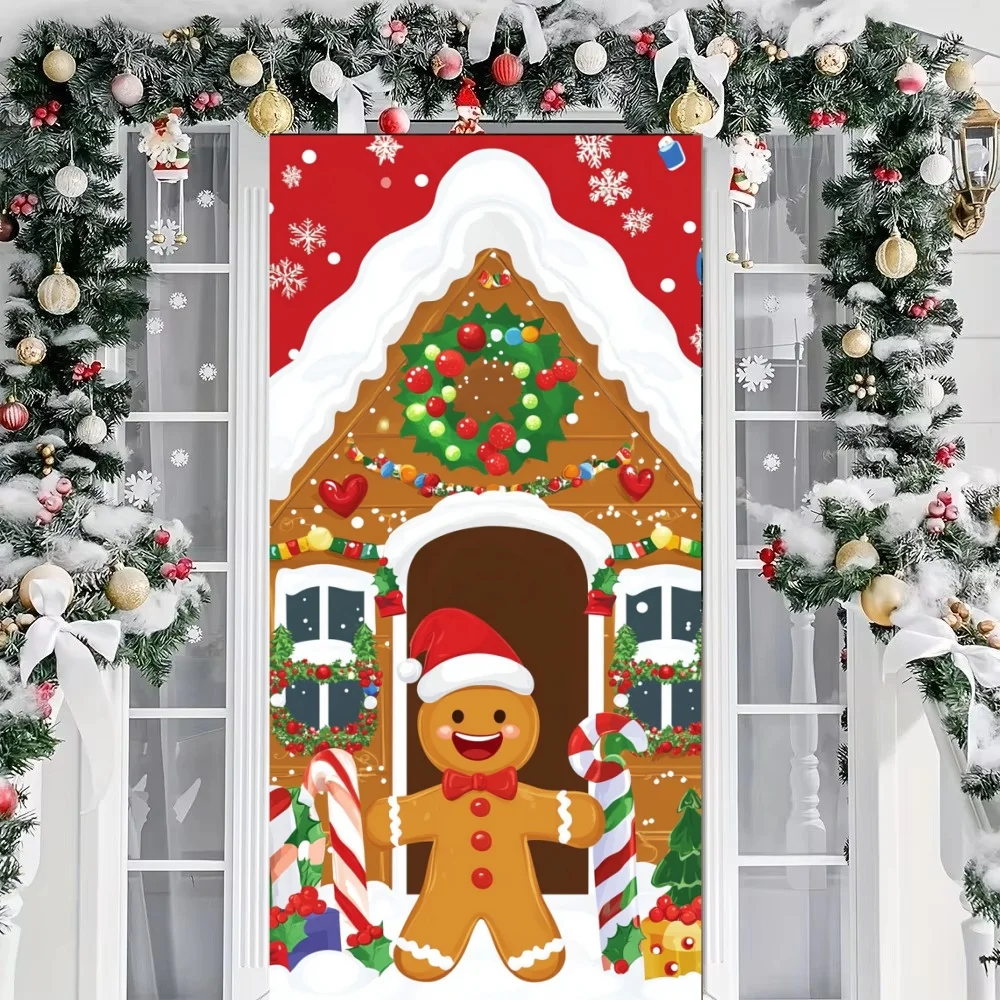Bannière De Porte Joyeux Noël En Forme De Bonhomme En Pain D'épice - 185x90 Cm, Polyester, Intérieur/extérieur - 6