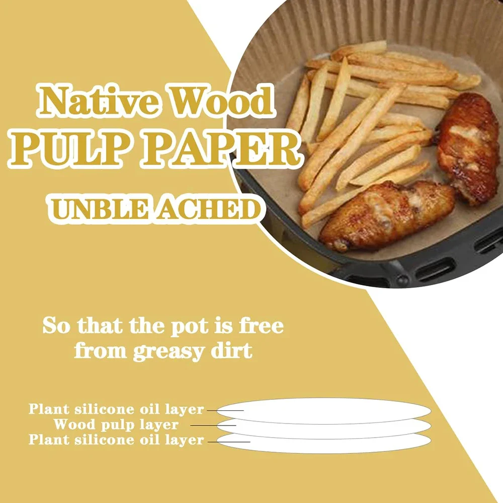 50PCS Air Fryer Disposable Paper Liner Non-Stick Oil-proof Parchment Mat for Cooking Microwave Oven Steaming Basket Baking Tools