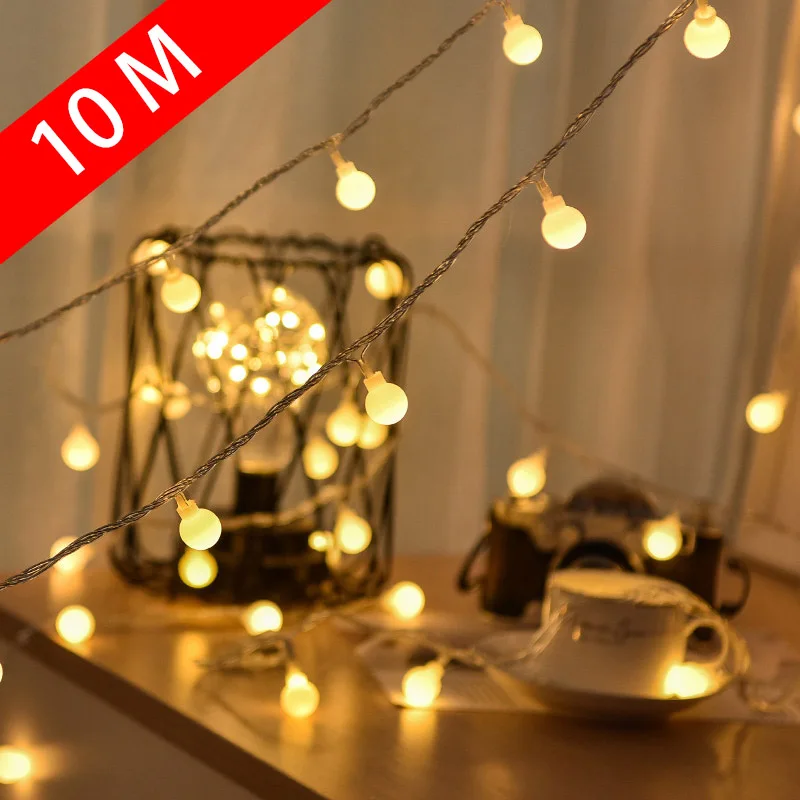 

10M Ball LED String Lights Outdoor Ball Chain Lights Garland Lights Home Party Wedding Bulb Fairy Lights Garden Christmas Decor