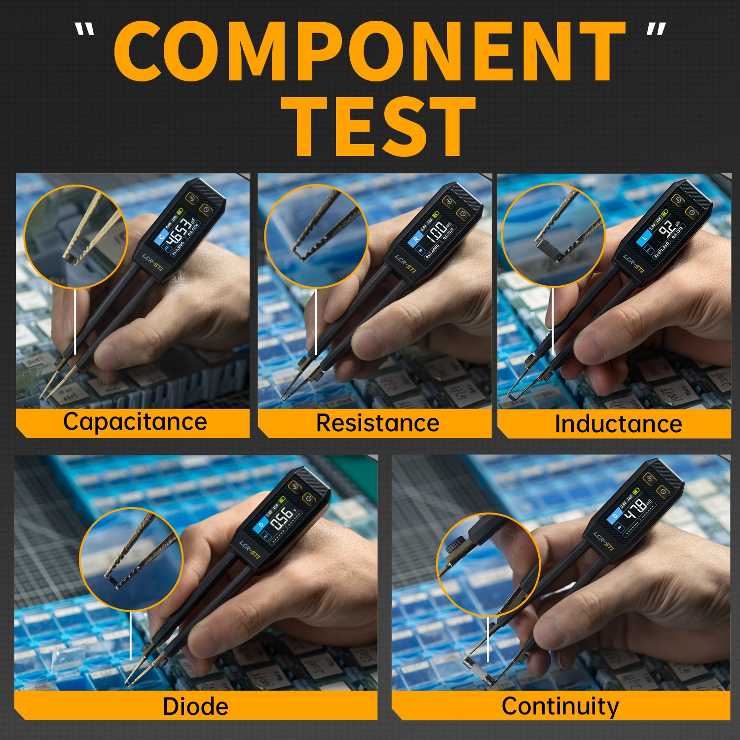 Pinzette intelligenti FNIRSI LCR-ST1, tester ESR SMD LCR, resistenza, capacità, induttanza, continuità, strumento di test diodi - immagine 5