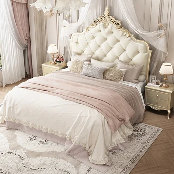 Wooden Frame Double Bed Headboard Luxury Shelves 1