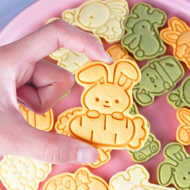 Multiple Sets Cartoon Easter Cookie Cutter Mould Cute Bunny Rabbit Easter Eggs Biscuit Embosser Stamp Baking Fondant Cake Tools Cookie Cutter Baking Mold Cookie Mould Baking Decorating Tools