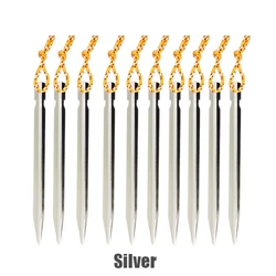 10-Pack Heavy Duty Aluminum Tent Stakes with Reflective Cords (Silver)