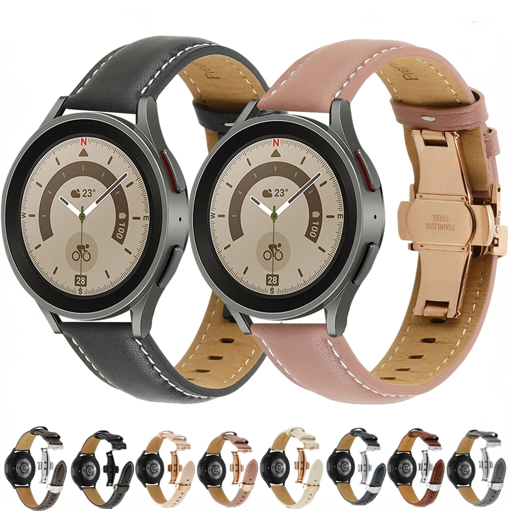 Premium Leather Strap For Samsung Galaxy Watch 5/4 40mm 44mm Butterfly Buckle Wristband For