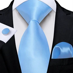 Light Blue Men's Paisley Floral Tie Set with Handkerchief and Cufflinks - Formal Wedding Party Accessories Gift (LDSN7976)