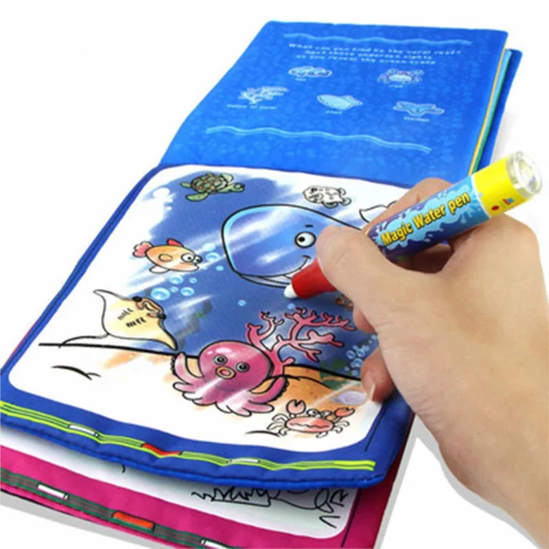 Baby Soft Cloth Magic Water Drawing Book & Pen Doodle Mat Animal Coloring Book Early Educational Painting Board Toys For Kids