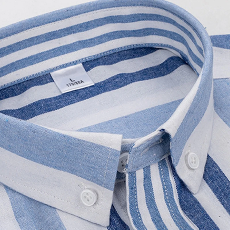 7XL Spring and Autumn Quality Oxford Spin Long Sleeve Men's Shirt Striped Cotton Oxford Spin Slim Fit Casual No Iron Breathable
