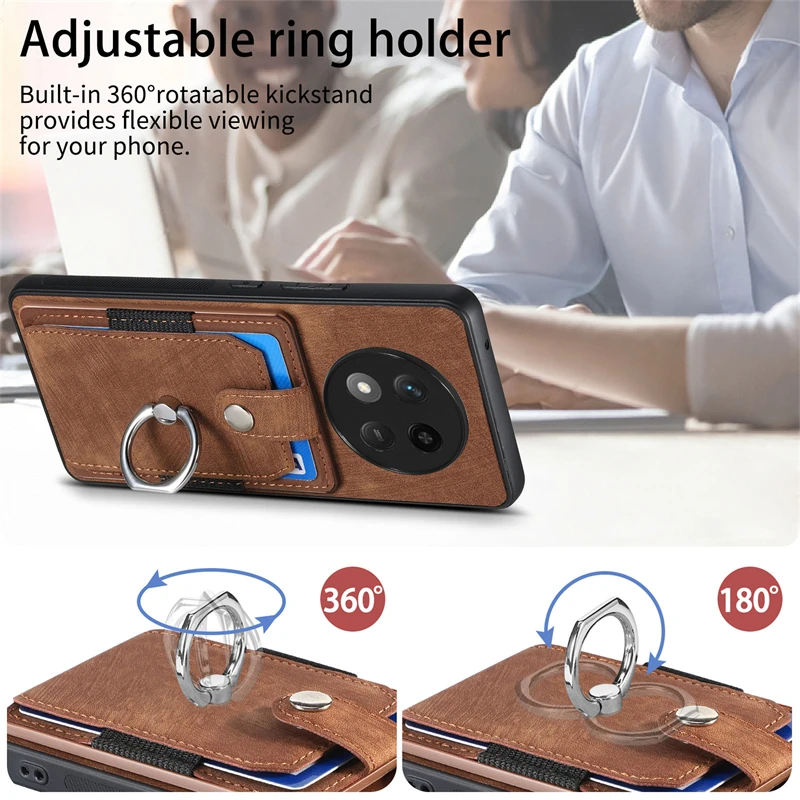Luxury Leather Magnetic Wallet Case with Ring Stand and Card Slot Cover