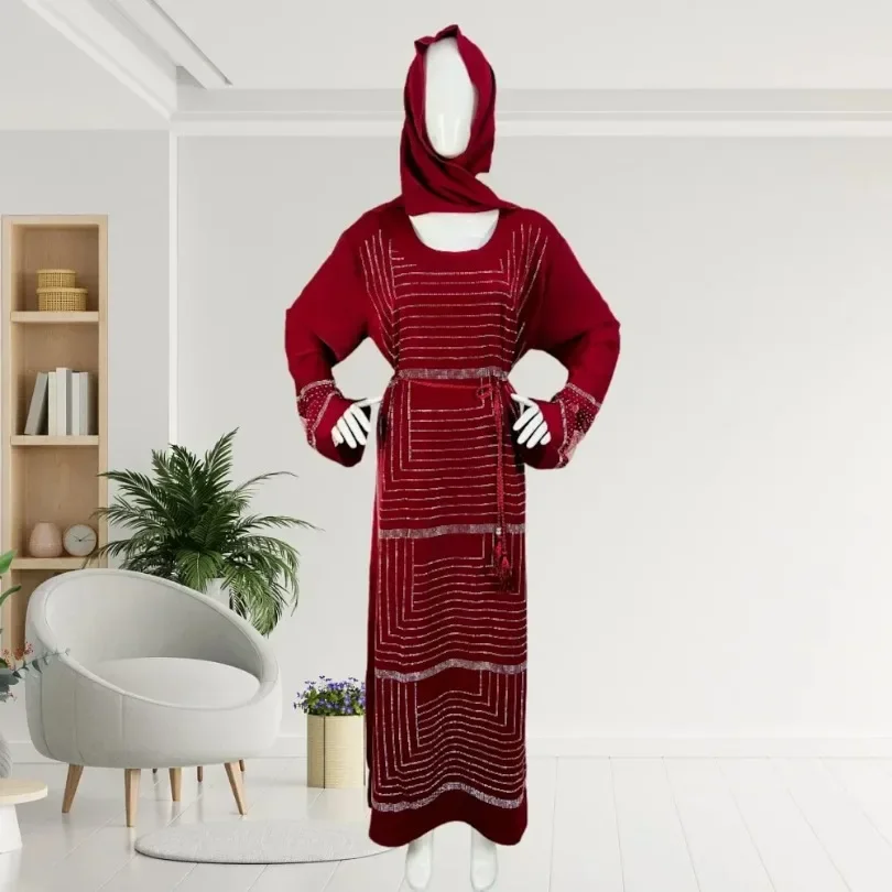 Muslim Abaya Elegant Spring Autumn Muslim Long Sleeve O-neck Plus Size Solid Color Long Maxi Dress Muslim Fashion Dress Abaya
