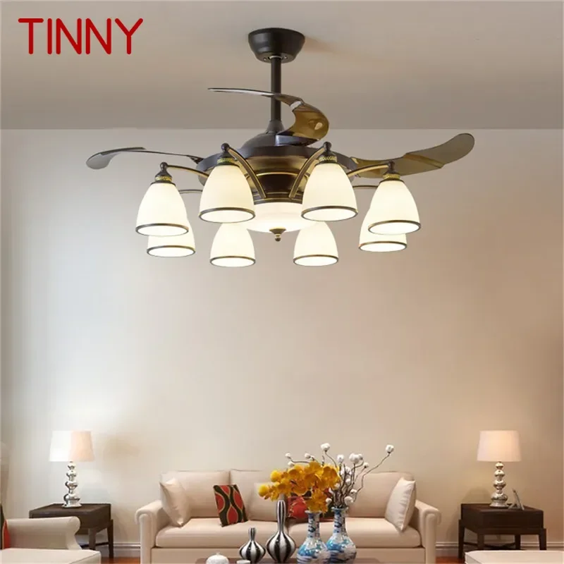 TINNY Modern Stealth Fan Light Luxury Living Room Restaurant Bedroom Ceiling Fan Light Remote LED Electric