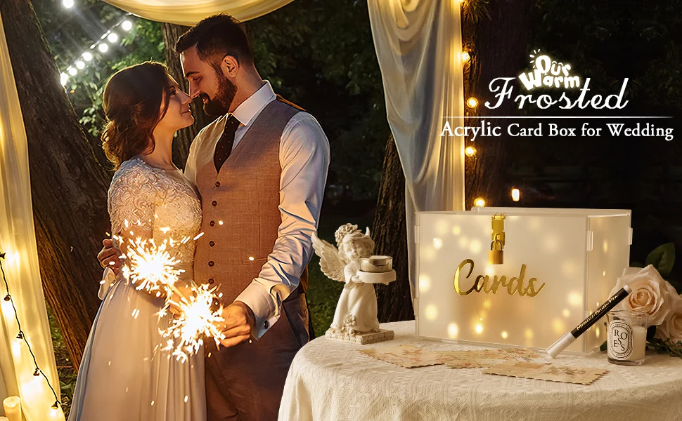 Description Picture 2 of itemFrosted Acrylic Wedding Card Box Gift Card Box for Wedding Reception, Honeymoon Fund Envelope Money Box for Party Decorations