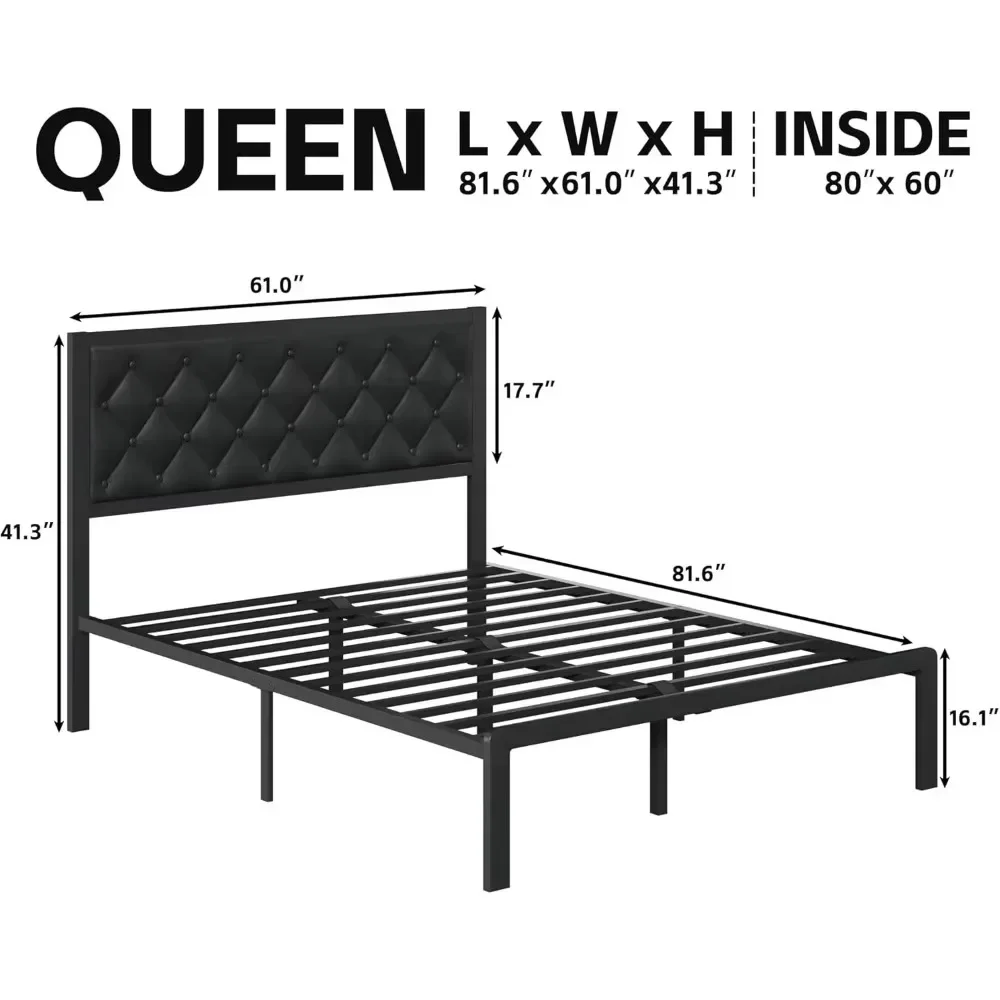 Bed Frame with Headboard PU Leather Upholstered Bed Frame Platform,All Metal Slats Support Platform Bed Frame with Storage 2