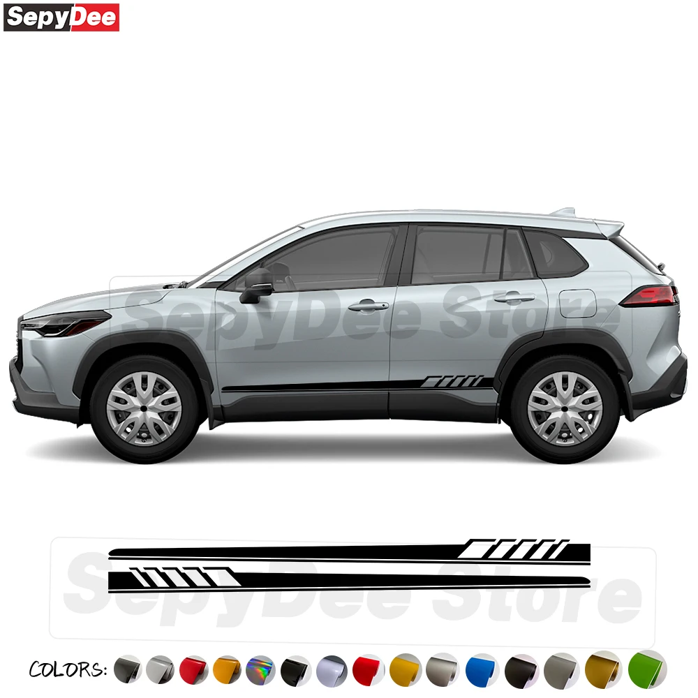 

2Pcs Car Door Side Skirt Long Stripes Stickers Auto Body Decor Vinyl Film Decals for Toyota Corolla Cross Car Tuning Accessories