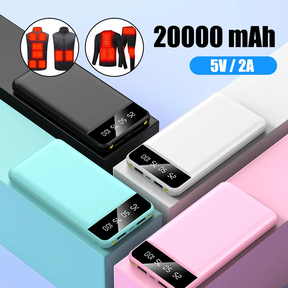 Portable Power Bank 20000mAh 5V/2A Dual USB for iPhone 14 15 Heating Vest Socks