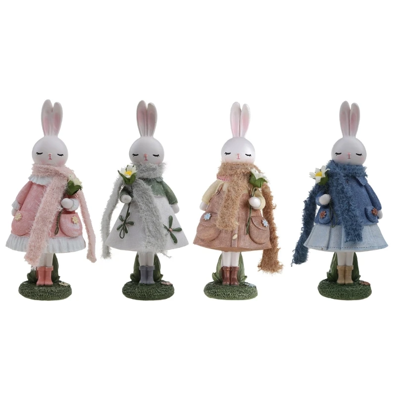 

Easter Bunny Figurine Resin Rabbit Scarf Sculpture Art Ornament Household Decor for Bedroom Dormitory Party Decoration