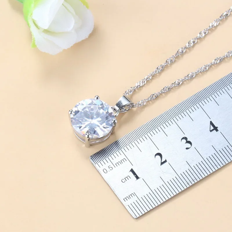 Wholesale Price 925 Silver Round Classic Wedding Ring Bridal Jewelry Sets Zircon Necklace And Earrings Bridal Costume Women Gift 5