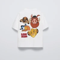 Short Sleeve Tees Cartoon Lion Print T-shirt Baby Boys Round Neck Simple Versatile Tops Summer New Kids Casual Loose Costume 2