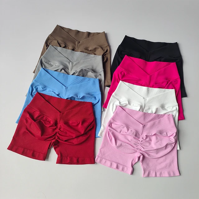 High Waisted Seamless Shorts Gym Shorts Women Fitness Sports Low Ribbed Band Workout Scrunch Butt Yoga Booty Running Short Pants